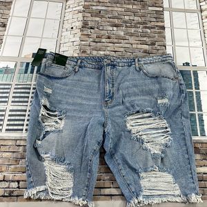 NWT Women’s Wild Fable Blue Distressed 5 Pocket High Rise Shorts (22W) GE22